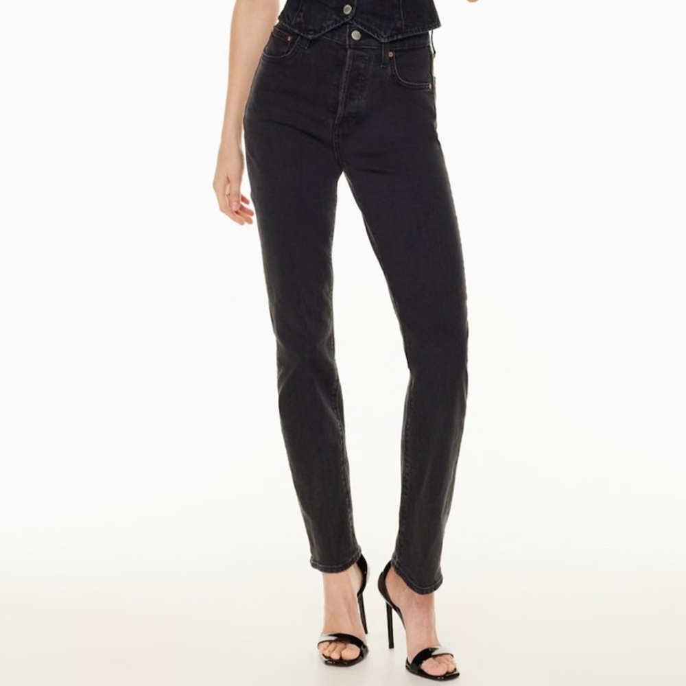 Denim Forum The Arlo High Rise Straight 30L Faded Black Jeans Size 25